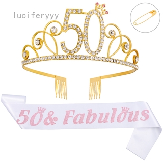lucifer diadema de oro rosa feliz 50 cumpleaños y corona de diamantes de imitación de Tiara de 50 años