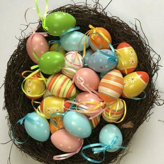 12 Piezas Decoraciones De Huevos Colgantes De Pascua Coloridos Impreso DIY Decoración C3S7