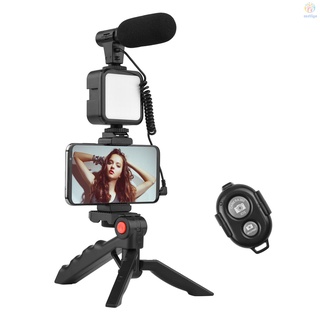 Andoer Phone Vlog Video Kit with Table Tripod Phone Holder with Cold Shoe Microphone LED Video Light Remote Shutter