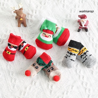 [Wmp] 4 calcetines para mascotas de Santa Claus patrón de alce antiarañazos buena elasticidad mascotas perros gatos calcetines cortos para navidad (6)