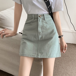 Falda de mezclilla de cintura alta bolso femenino falda de una línea de cadera