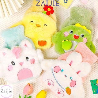 Zaijie - bolsa de agua caliente de dibujos animados de PVC con tela de felpa, reutilizable, regalos de invierno, alivio del dolor, alivio del dolor