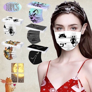 10PCS Women Man Cat Print Disposable Face Mask 3Ply Ear Loop Anti-PM2.5 Mask(gfjes5346dxf.mx )