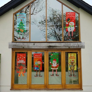 Decoración de navidad puerta de navidad colgante de navidad bandera colgante de dibujos animados patrones ventanas Multi-estilo novela rectángulo (5)