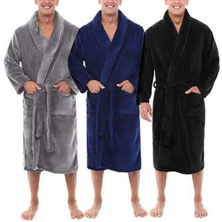 S hombres chal cuello de lana de Coral Color sólido largo bata de baño vestido de hogar ropa de dormir