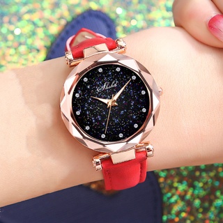<WholeSale>Rhinestone Index Starry Sky Round Dial Faux Leather Band Lady Quartz Wrist Watch