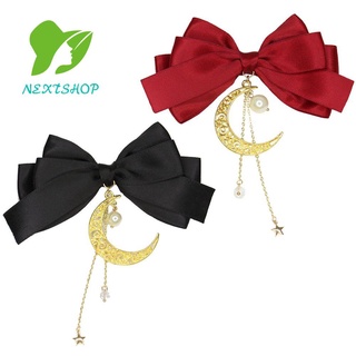 Nextshop 2Pcs Headwear niñas mujer Barrettes arco Clips pelo accesorios horquillas joyería dulce pelo adorno estrellas perlas colgante