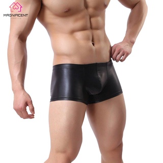 0927Black Men Leather Underwear Tight Boxer Briefs Shorts Bulge Pouch Underpants