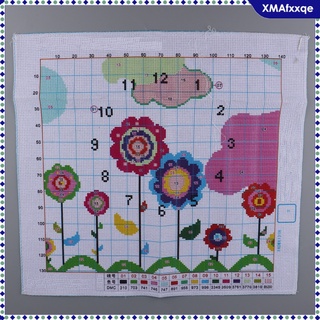 [xmafxxqe] kit de punto de cruz patrón bordado flor reloj imagen bordado conjunto bordado con material paquete para niños/