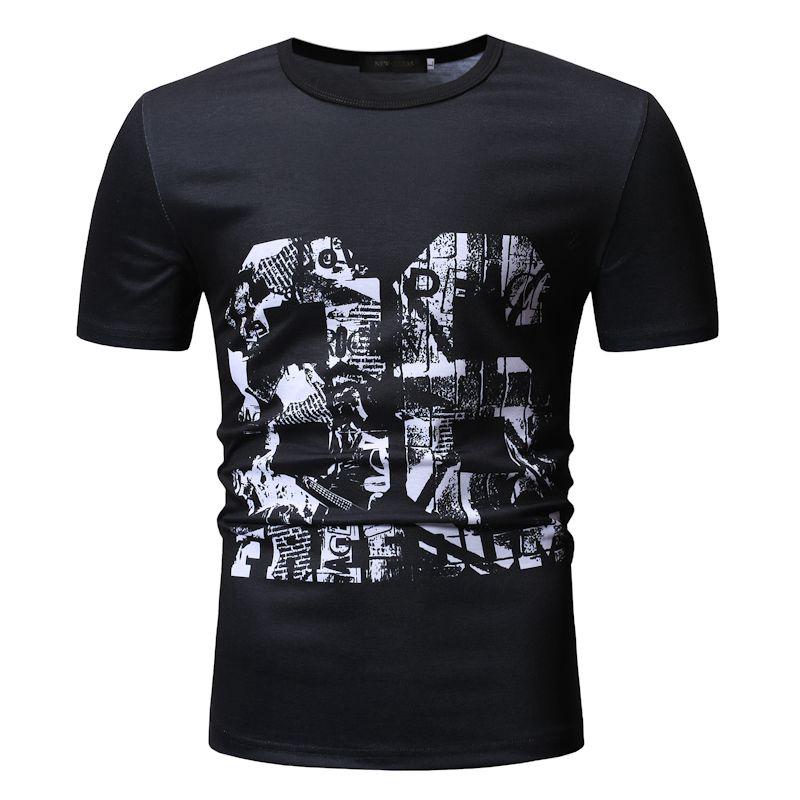 Nueva camiseta digital impresa de manga corta, camiseta negra para hombre
