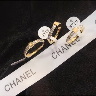 Chanel anillo de moda diamante letra doble C titanio anillo de acero de las mujeres joyería (4)