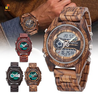 relojes de madera para hombre de doble tiempo puntero de pantalla y esfera digital con fecha reloj de cuarzo fluorescente relojes de pulsera regalo