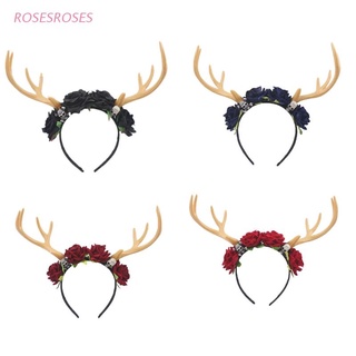 diadema de cuerno de ciervo rosas flor tocado cosplay fiesta accesorios para el cabello