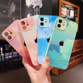 Simple Blue Clouds iPhone 12 Pro Max 11 Pro Max Hard Glass Case SE X XR XS MAX 7 8 Plus Colorful Camera Protect Phone Cover