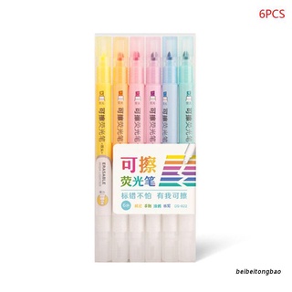 beibeitongbao 6pcs Double Head Erasable Highlighter Pen Marker Pastel Liquid Chalk Fluorescent Pencil Drawing Stationery