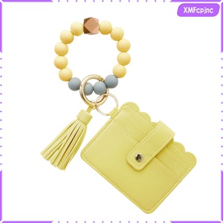 [XMFCPJNC] Womens Wristlet Keychain Key Ring Bracelet Silicone Keys Chain Beaded Bangle Card Holder Purse Wristlet Credit Card