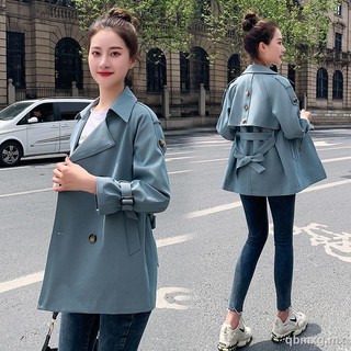 ∋Cortavientos para mujer primavera 2021 nuevo estilo coreano suelto popular temperamento de cintura con cordones era delgado y pequeño abrigo de longitud media