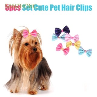 SANZHONG lindo broches de pelo para mascotas precioso arco nudo horquilla 5pcs hermoso para cachorro Teddy colorido mascota aseo hecho a mano tocado