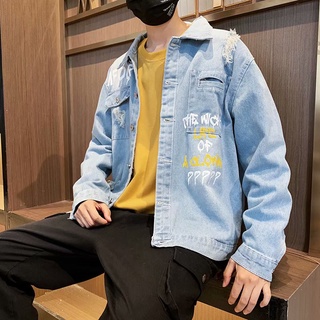 Chaqueta de mezclilla rasgada de otoño ropa de marca de moda para hombre uniforme de béisbol informal chaqueta superior Coreana de mapache