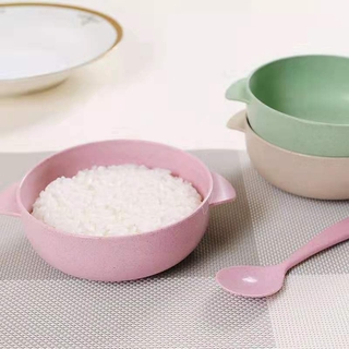 material de paja de trigo para niños tazón y cuchara/lindo plato de cena de niños/ vajilla de alimentos para bebés (8)