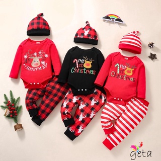 Ljw-baby My First Christmas Outfits Set, manga larga letra ciervo impresión mameluco + pantalones + sombrero