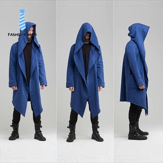 Men's Long Draped Hooded Cardigan with Two Pockets Long Sleeve Loose Casual Longeline Sweatshirt for Autumn Winter