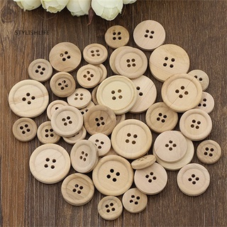 St 50 botones mixtos de madera Color Natural redondos 4 agujeros costura Scrapbooking DIY