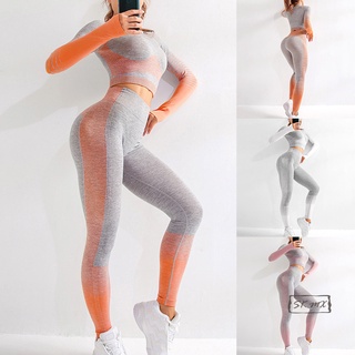 Sin costuras de las mujeres de Yoga conjunto de manga larga de cintura alta deporte polainas de gimnasio ropa deporte traje de Fitness conjuntos