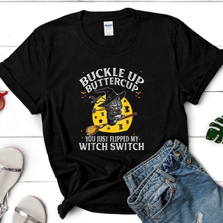 Disponible Halloween Cat Buttercup You Jt Flipped My Witch Switch Algodón Top Tee