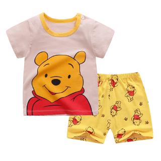algodón camiseta conjunto bebé suave pantalones cortos traje t-shirt niño niña niños winnie the pooh de dibujos animados ropa de bebé para 0-6y (1)
