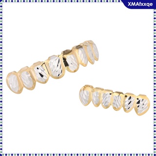[xmafxxqe] moda hip hop dientes parrilla chapado en oro de 18 quilates 8 dientes superior y 6 dientes de fondo