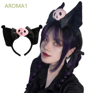 Aroma1 Fans regalo decoración de Halloween pequeño diablo rosa cráneo Anime Kuromi Headwear felpa diadema/Multicolor
