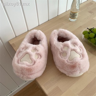 Versión coreana de lindos zapatos de felpa mujer invierno suave linda niña corazón hogar antideslizante cálido todo incluido con pantuflas de algodón con garra de gato (6)