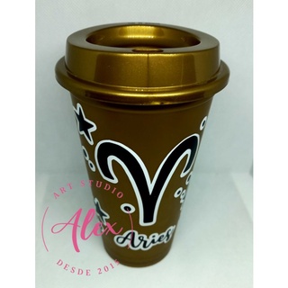 Vaso dorado tipo Starbucks personalizado signo Aries (2)