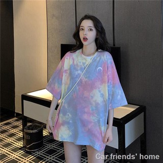 Tie Dye gradiente de manga corta de algodón T-Shirt mujeres s 2021 verano nuevo estilo coreano suelto extraño Hip Hop Super caliente Top ropa