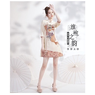 2021Primavera y otoño joven Cheongsam mejorado vestido pequeño corto estilo chino Retro vestido de niña (7)