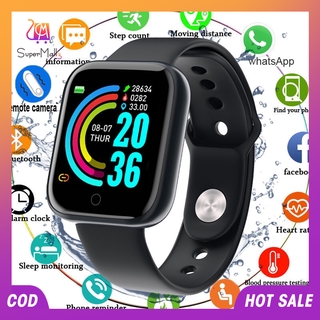 SM【48h Delivery 】[pantalla HD] Y68 Bluetooth Smart Watch mujeres hombres niños reloj IP67 impermeable recordatorio de llamadas Monitor de frecuencia cardíaca presión arterial SmartWatch reloj deportivo Fitness Tracker