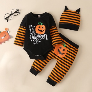 Twice**infant Baby Girls Halloween calabaza letra mameluco body+pantalones estriados trajes