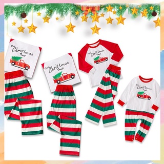 2 piezas de la familia de coincidencia de ropa para navidad pijamas conjunto impreso raya autobús de manga larga ropa de dormir de navidad (1)