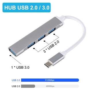 Cable portátil USB tipo C HUB extensor de 4 puertos USB 3.0 2.0 Multi Splitter adaptador