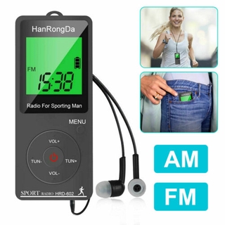Mini receptor de Radio AM/FM estéreo de bolsillo recargable LCD pantalla Digital con auriculares