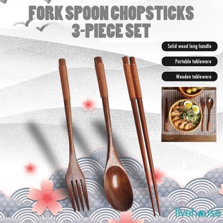 cod juego de 3 piezas de madera coreana vajilla tenedor cuchara palillos cubiertos envuelto mango cuchara q1o1