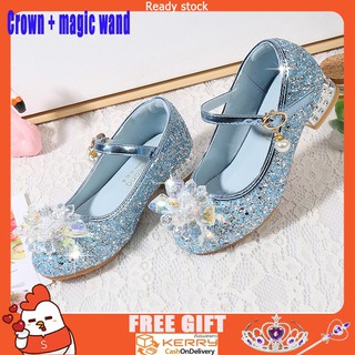 💗Promoción💗 Niña niño princesa zapatos coreano niños tacones altos solo cristal zapatos brillantes zapatos de tacón alto