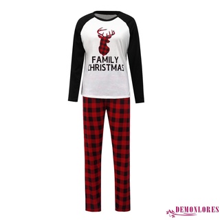 Demq-matching pijamas de navidad familiar, ciervo de manga larga raglán Tops + pantalones cuadros conjunto Loungewear (4)