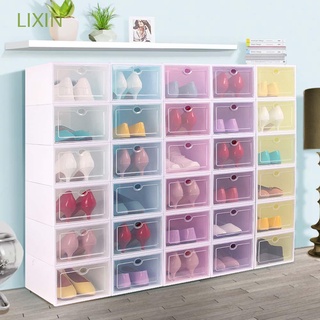 LIXIN caja de zapatos útil apilable caja de almacenamiento zapatos caso organización de plástico transparente plegable Flip Cover antideslizante caja de acabado/Multicolor