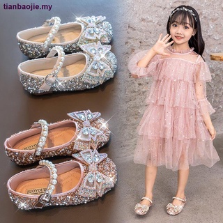 Las niñas zapatos de cuero 2021 otoño nuevo suela suave bebé solo zapatos de los niños s rhinestone princesa zapatos intermitente pequeña niña cristal zapatos