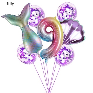 [filly] globos de fiesta de sirena 32 pulgadas número de papel de aluminio globo niños fiesta de cumpleaños suministros dgvxz