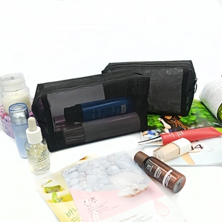 Bolsa de lavado de viaje de almacenamiento de cosméticos de tocador con cremallera portátil de malla transparente de las mujeres multifunción bolsa de maquillaje