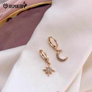 [SD] Pendientes colgantes asimétricos geométricos de moda para mujer, diseño de estrella y luna, pendientes de gota, joyería de orejas
