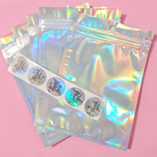 Bolsas Holográficas 15 cm x 10.5 cm + Etiquetas de agradecimiento 2.5 cm (1)